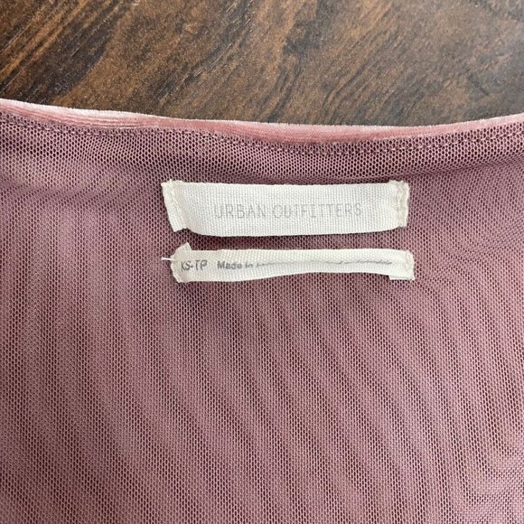 Urban Outfitters Romper XS Dusty Pink Velvet Wrap-Front Long Sleeve Stretch - Picture 15 of 16